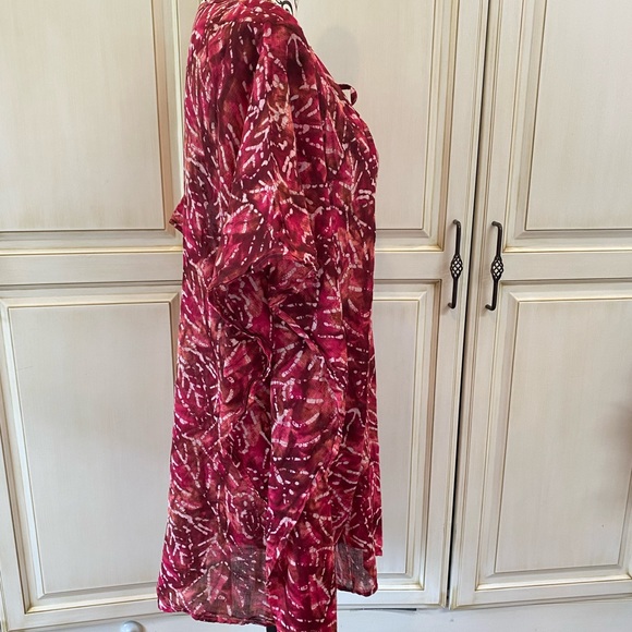 Sol & Mer One Size Red Tie Dye Like Swimsuit Cover-Up with Beaded Neckline - Picture 2 of 9